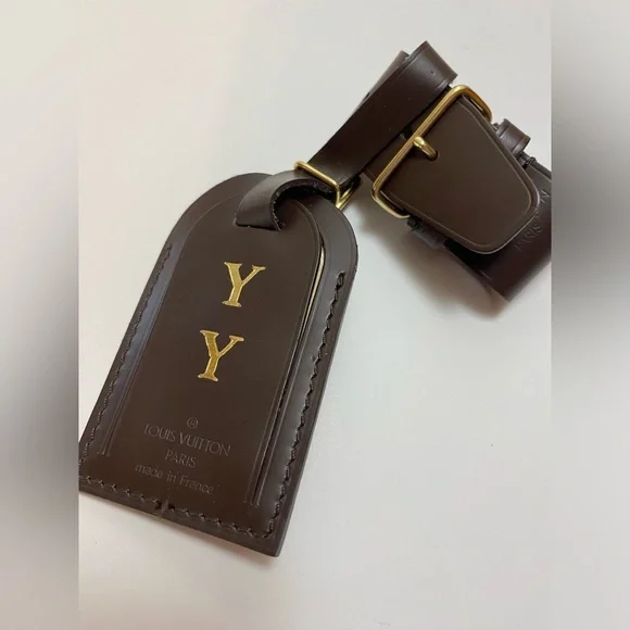 Louis Vuitton Brown Leather Bag Tag Set Monogram YY Luxury Travel Authentic - Picture 10 of 10